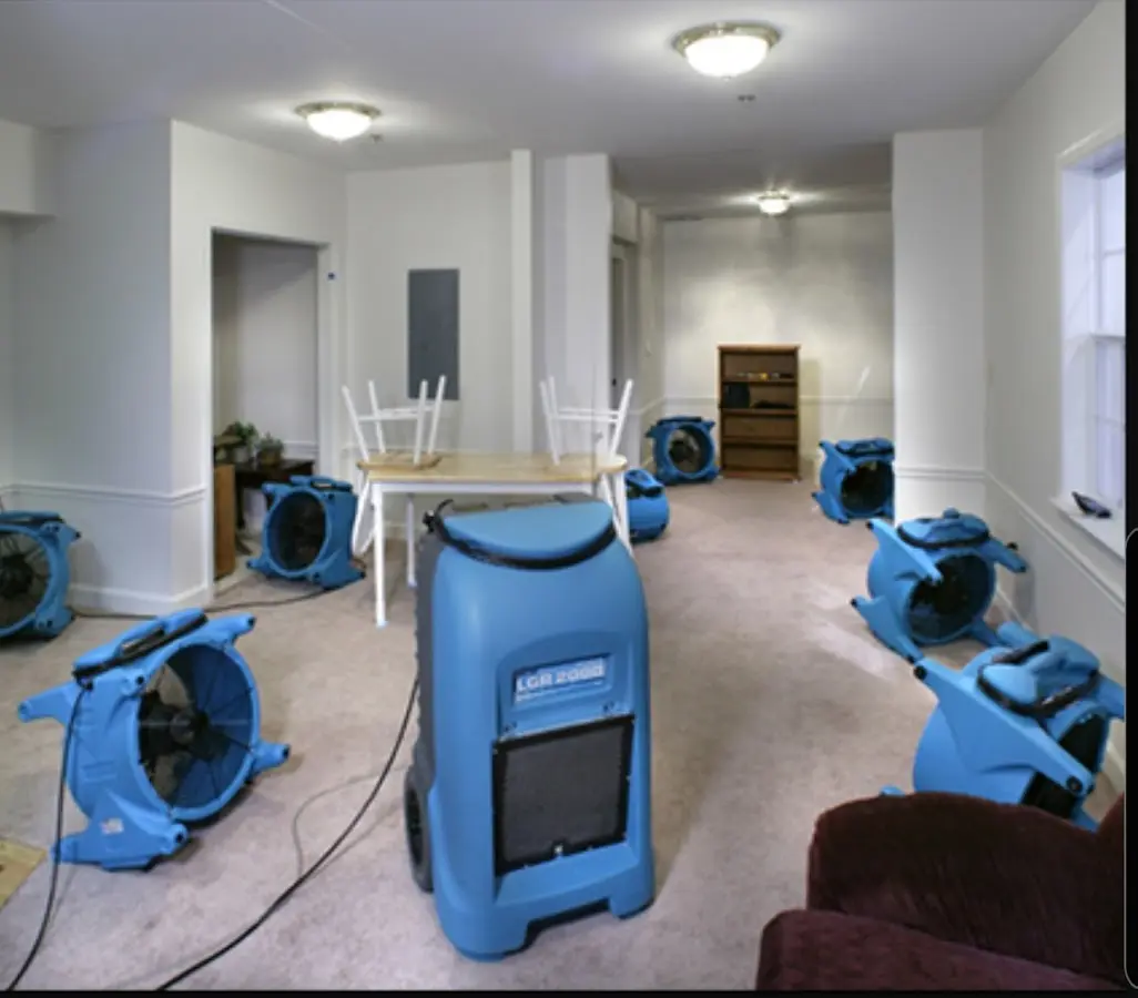 Air movers and dehumidifier setup for Water Damage Restoration in Ridgefield Park village